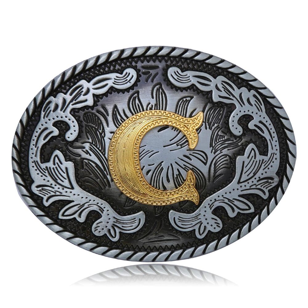 9515 Western Belt Buckle Western Cowboy Initial Letters ABCDJMR to Z Oval